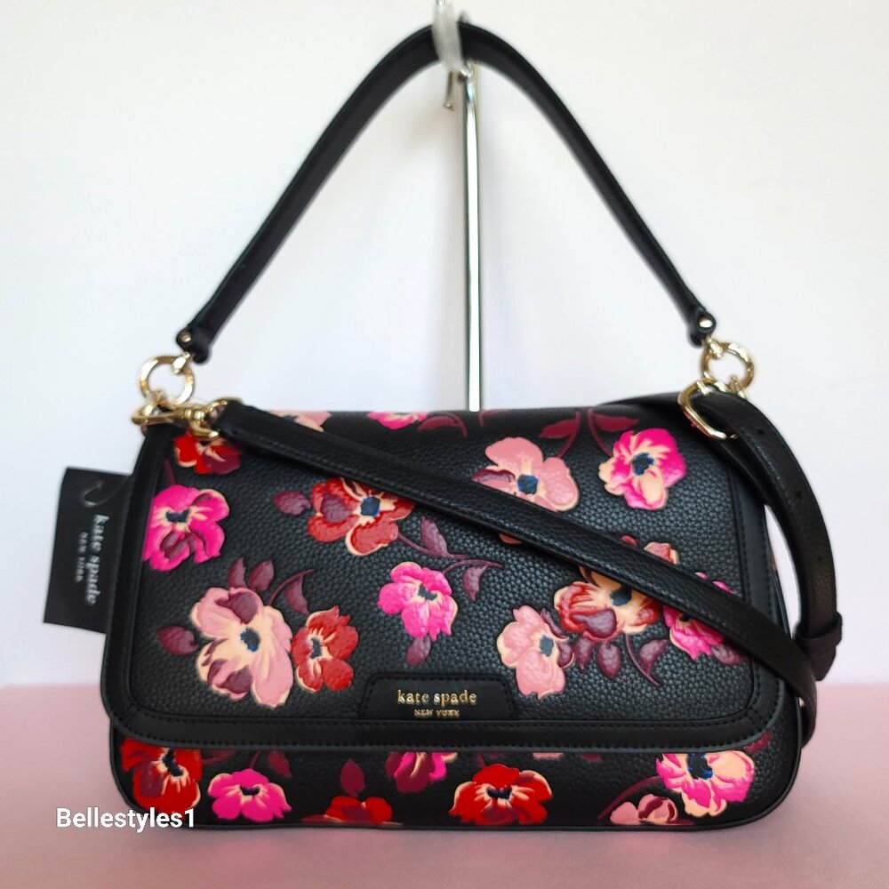 KATE SPADE Hudson Fall Poppies Pebbled Leather Medium Flap Convertible Shoulder⭐